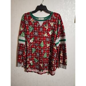 No Comment Plus NY*LA 3X Christmas Flannel Sleepwear Top Snowflakes Snowman Deer
